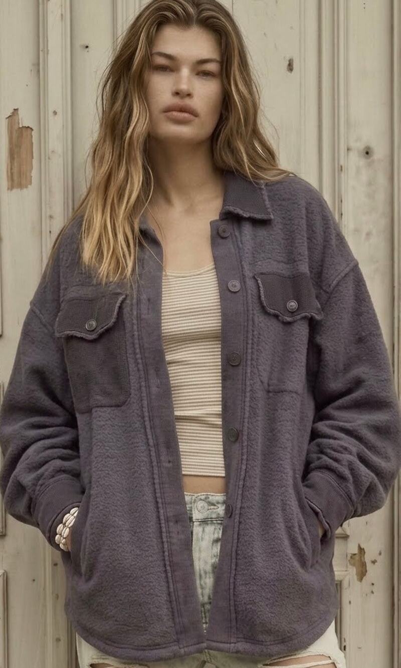 Free People We The Free Medium Ruby Jacket Washed Black Oversized Fleece Shacket
